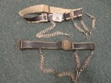 Two partial sword belts with buckles, slides and chains