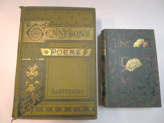 Ornate Victorian Poetry Books by Chaucer and Tennyson