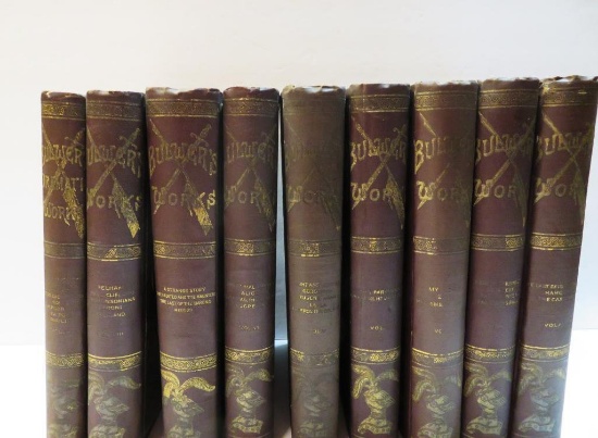 Nine Volumes of Bulwer's Works by Lord Lyrtton, ornate gilt covers