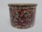 Red and blue mottled spongeware butter crock, 3 1/2
