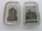 Two antique Chicago building paperweights, Masonic building and YMCA, glass, 4