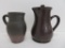 Two Stoneware pitchers, one with lid, 6 1/2
