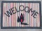 Vintage Hand Hooked Rug, Welcome with House, 25 1/2