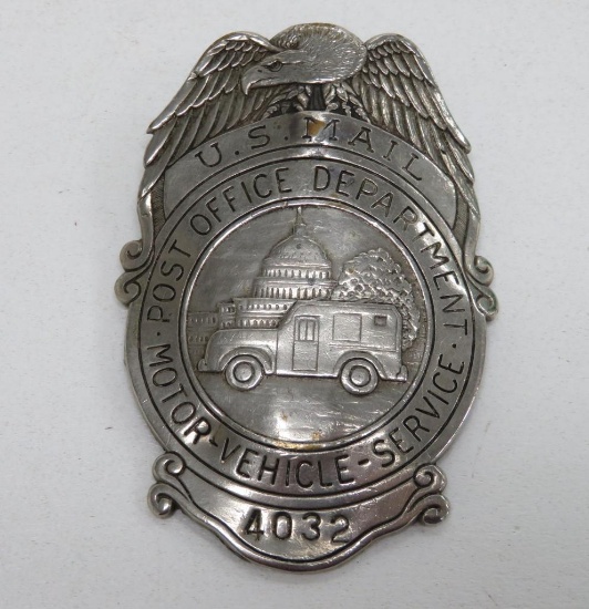 Post Office Department Motor Vehicle Service Badge, 2 3/4"