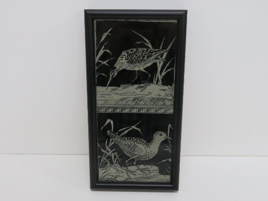 Two Minton Tiles, Birds, framed