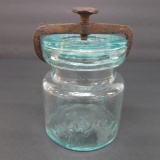 Millville 1/2 Pint Canning Jar with thumb screw closure, Whitall, aqua blue