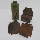 Kuco Chafing Powder Tin, Walter Baker lids and metal match holder