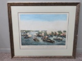 Currier and Ives Maritime Print, Bombardment & Capture of Island 