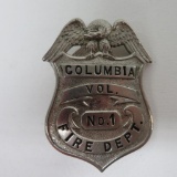 Columbia Volunteer Fire Dept Badge, #1, 2