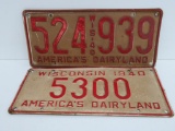 Two red and white 1940 Wisconsin License plates