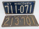 Two 1937 Wisconsin License plates