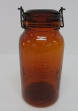 1892 The Leader, amber, canning jar, quart