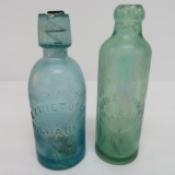 Two Otto Zwietusch bottles, green and blue, Milwaukee, 7