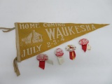 Vintage Waukesha Wis pennant and pins