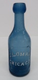 C Lomax Chicago, blue Hutchinson Bottle, 7 3/4