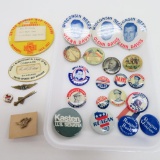 25 Assorted pin back buttons, Political Campaign buttons