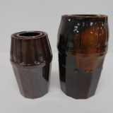 Two Peoria Pottery wax sealer jars, 7 1/2