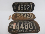 Three 1940's Wisconsin License Plates and two 1951 tags