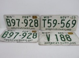 1955 and 1956 Wisconsin License plates, green and white