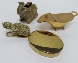 Brass lot, lamp oil holder, pineapple clip and elephant tape dispenser