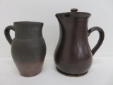 Two Stoneware pitchers, one with lid, 6 1/2