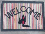 Vintage Hand Hooked Rug, Welcome with House, 25 1/2