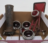 Vintage Automotive Parts lot with Engine Lights, horn and mirror