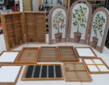 Assorted Wood lot with trays and topiary decorated back drop