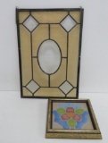 Leaded glass art panel and trillium art tile