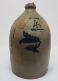 Four gallon cobalt decorated jug, double fern pattern