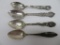 Four Sterling souvenir Spoons, Waukesha Wis and Post Office advertising