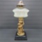 Metal, figural base oil lamp, 14