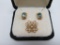 Aquamarine type earrings and pearl center pin, 10K