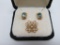 Aquamarine type earrings and pearl center pin, 10K