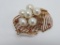 Cultured Pearl and ruby pin, marked K 14