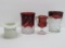 Four souvenir and advertising glassware, ruby flash and milk glass
