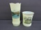 Henderson Minn River Bridge vase and South Minn Normal College Austin, custard glass souvenirs