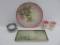 Handpainted china plate and tray, egg cups and butter pats