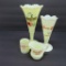 Four Zion Ill custard glass souvenir pieces, vases and creamers