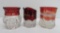 Three Waukesha Wis ruby flash glass toothpick holders and creamer