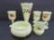 Six pieces of decorated and souvenir custard glass