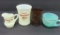 Four Michigan Souvenir pieces, custard glass and metal tumbler