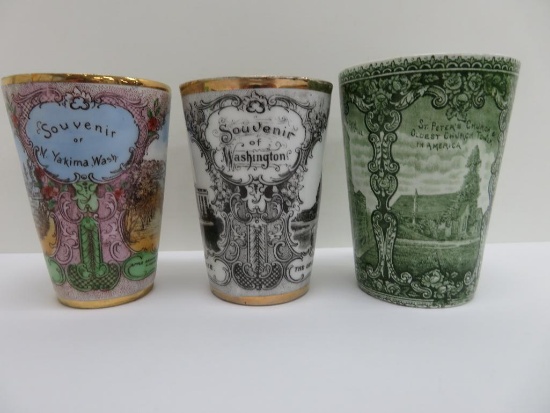 Three early Washington souvenir cups, Staffordshire and Victoria