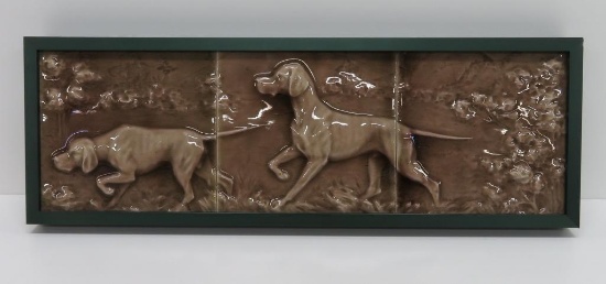 Three part Hunting Dog Art Tile, framed, 18" long