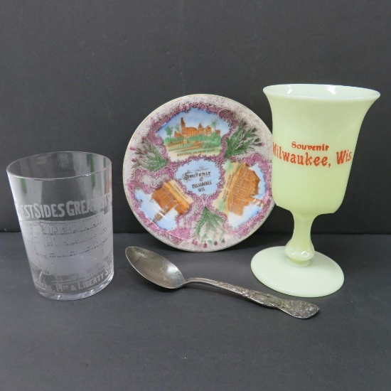 Milwaukee Advertising and Souvenir lot, glass and china