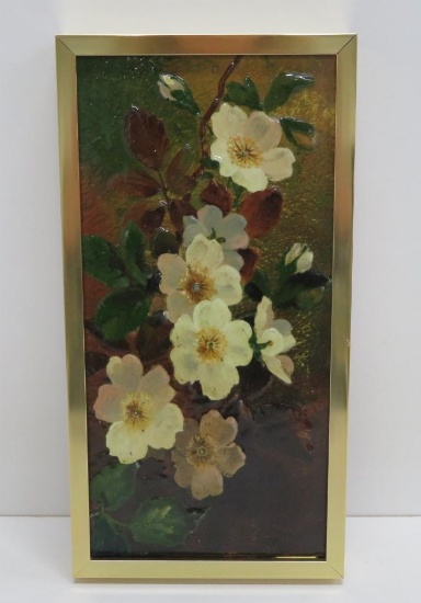 Lovely Floral painted Art Tile, c 1880 Burman Tafts Pottery, 12 1/2"