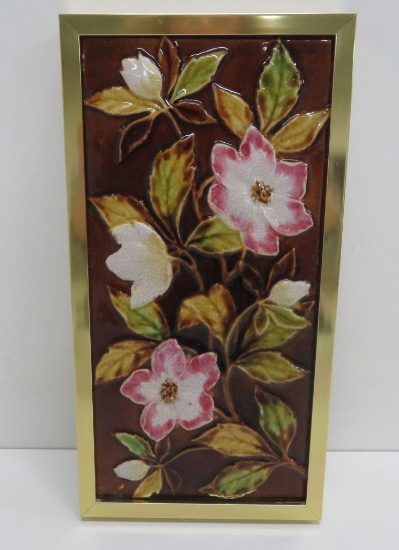 Floral Art Tile, framed, 12 1/2"