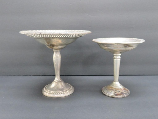 Two Weighted Sterling compotes, International and Crown, 4 1/2" & 5 1/2"
