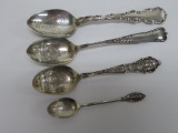 Four Sterling souvenir Spoons, Waukesha Wis and Bethesda Springs Waukesha