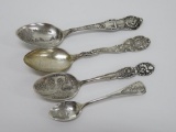 4 Ornate Sterling Silver Waukesha Spoons, Beach and Springs